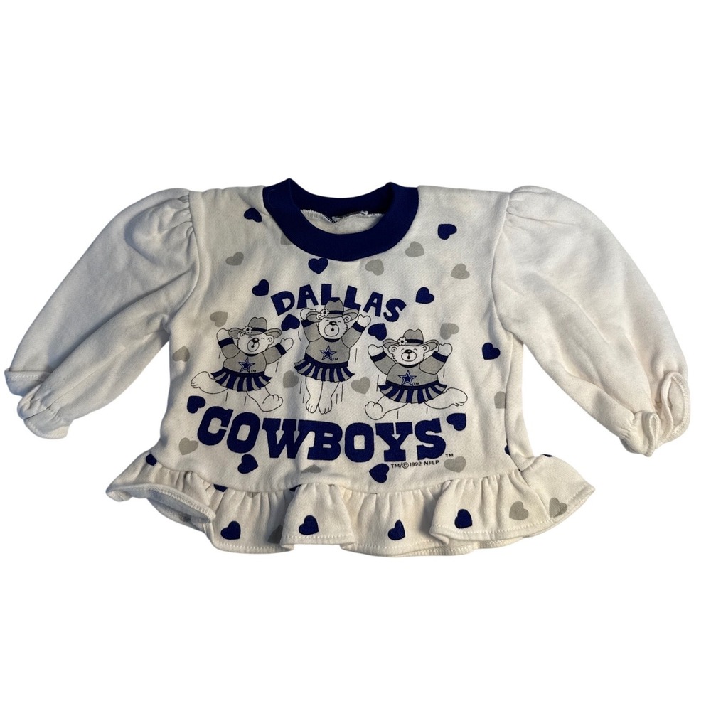 Vintage 90s NFL Football Dallas Cowboys Cheerleader Teddy Bear ruffle Shirt 18 m